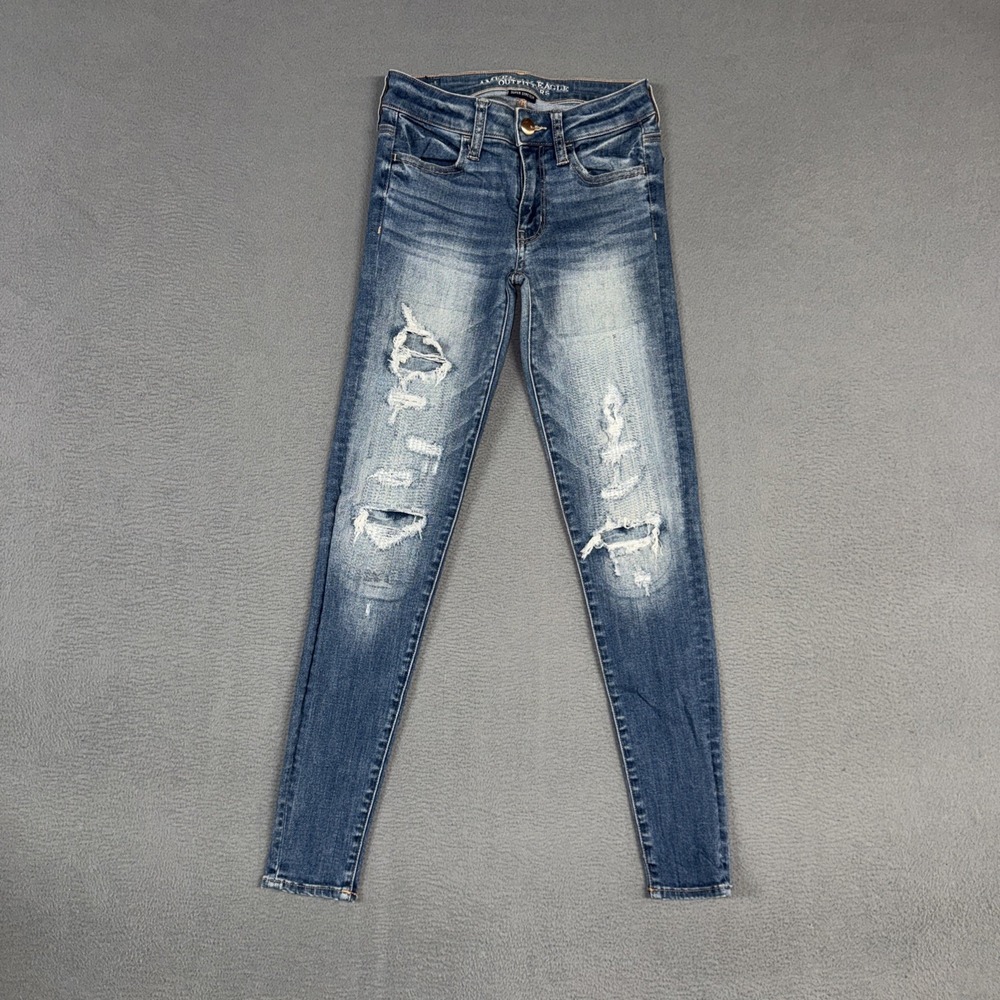 American Eagle Jeans Womens 0 Blue Jegging Stretch Distressed Denim Cotton